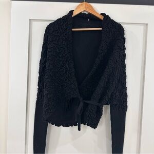 Hale Bob wrap sweater cardigan shrug crinkle tie front wool black XS